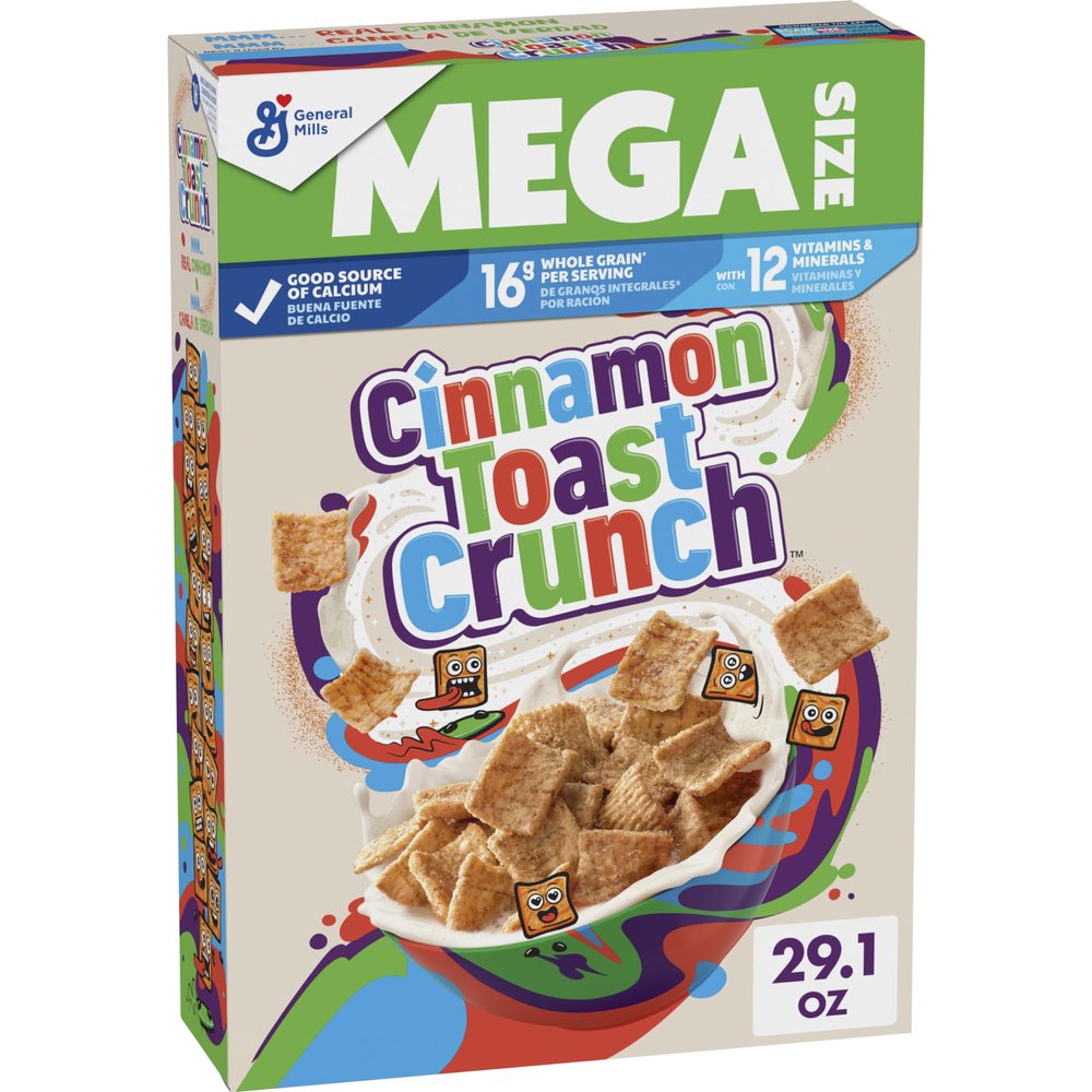 Cinnamon Toast Crunch Breakfast Cereal, Crispy Cinnamon Cereal, Mega Size, 29.1 oz Cereal Box