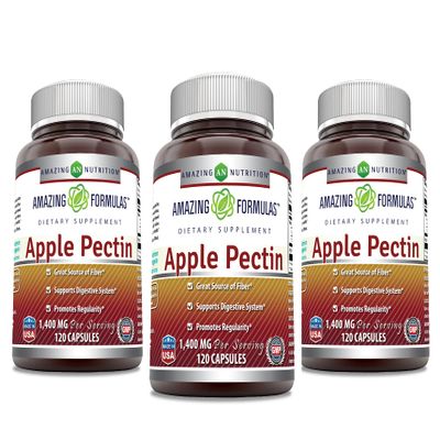 Amazing Formulas Apple Pectin 1400 mg Per Serving Supplement | Capsules | Non-GMO | Gluten Free | Made in USA (120 Count | 3 Pack)