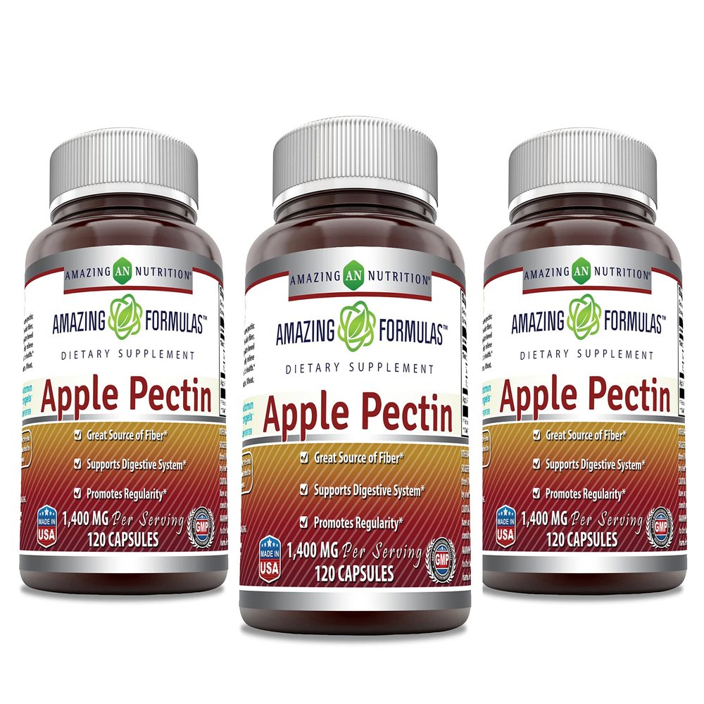Amazing Formulas Apple Pectin 1400 mg Per Serving Supplement | Capsules | Non-GMO | Gluten Free | Made in USA (120 Count | 3 Pack)