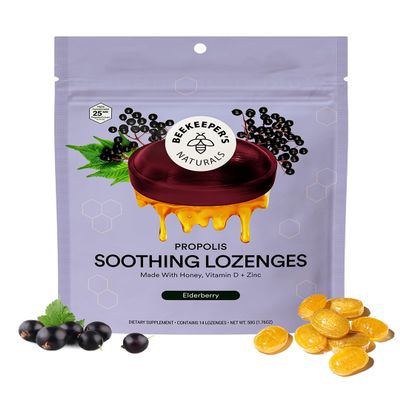 Beekeeper's Naturals Soothing Honey Elderberry Cough Drops Immune Support with Vitamin D, Zinc and Propolis Throat Soothing Lozenges, 14 Ct