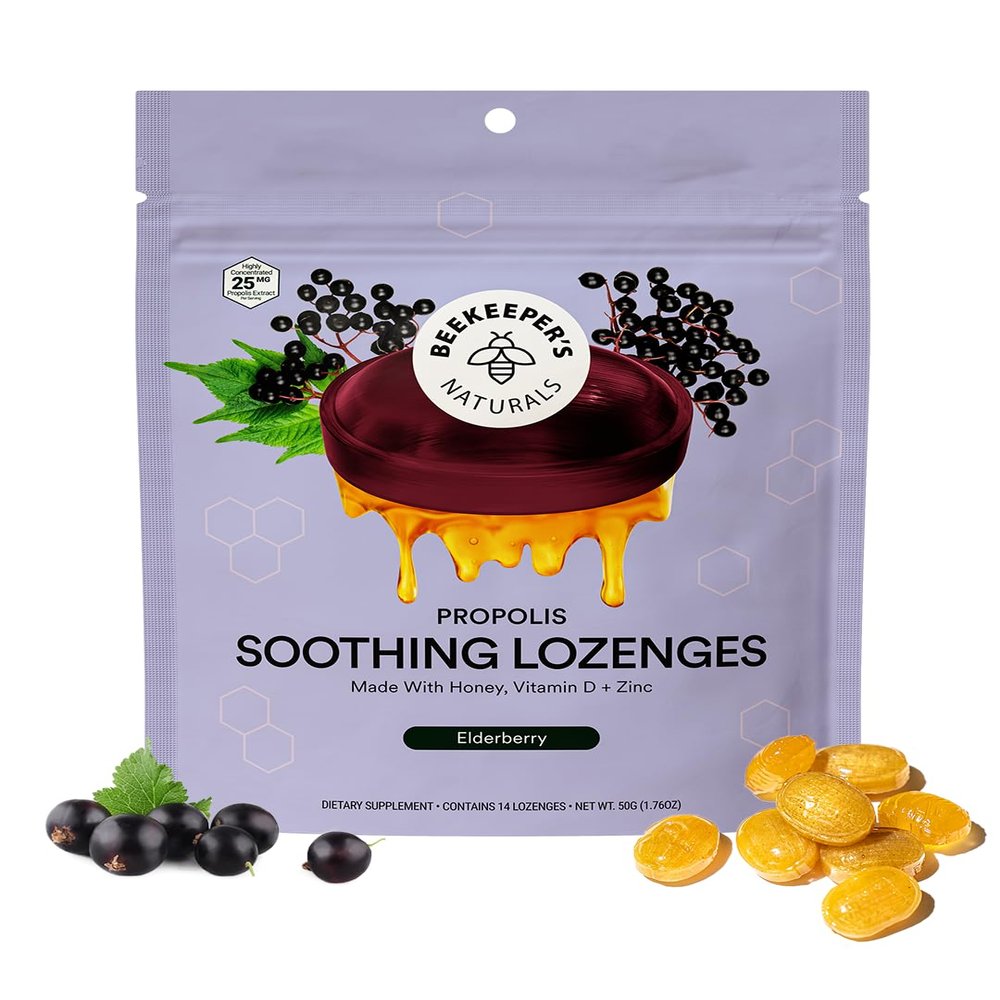 Beekeeper's Naturals Soothing Honey Elderberry Cough Drops Immune Support with Vitamin D, Zinc and Propolis Throat Soothing Lozenges, 14 Ct