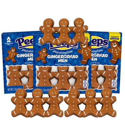 Christmas Candy Stocking Stuffer for Peeps Lovers, Gingerbread Man Shaped Marshmallows, Holiday Candy for Boys or Girls, Pack of 3