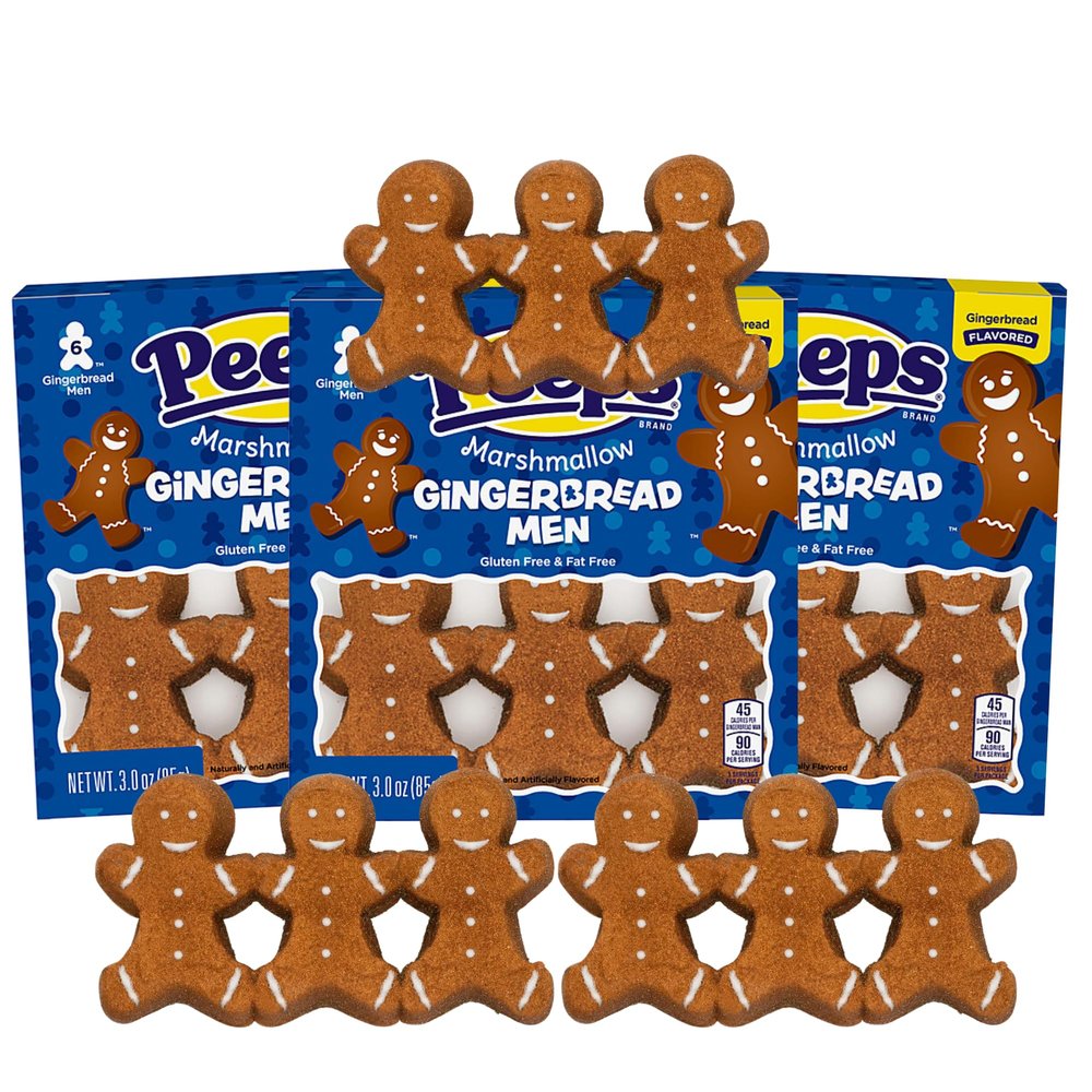 Christmas Candy Stocking Stuffer for Peeps Lovers, Gingerbread Man Shaped Marshmallows, Holiday Candy for Boys or Girls, Pack of 3