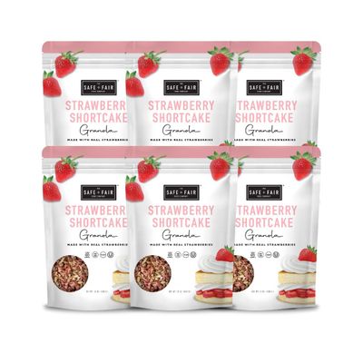 Safe + Fair Strawberry Shortcake Granola Gluten-Free, Dairy-Free & Vegan Snack Allergen-Free, Non-GMO, and No Artificial Ingredients - 12oz, 6 Pack