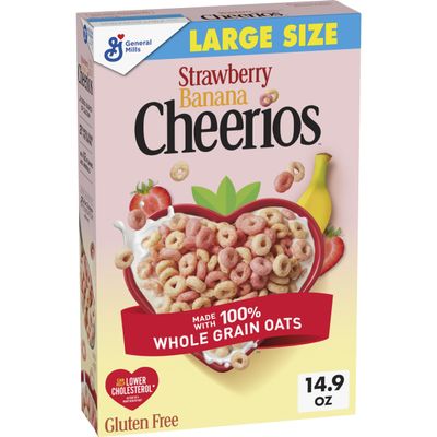 Strawberry Banana Cheerios, Heart Healthy Gluten Free Breakfast Cereal, Made with Whole Grain Oats, Large Size, 14.9 oz
