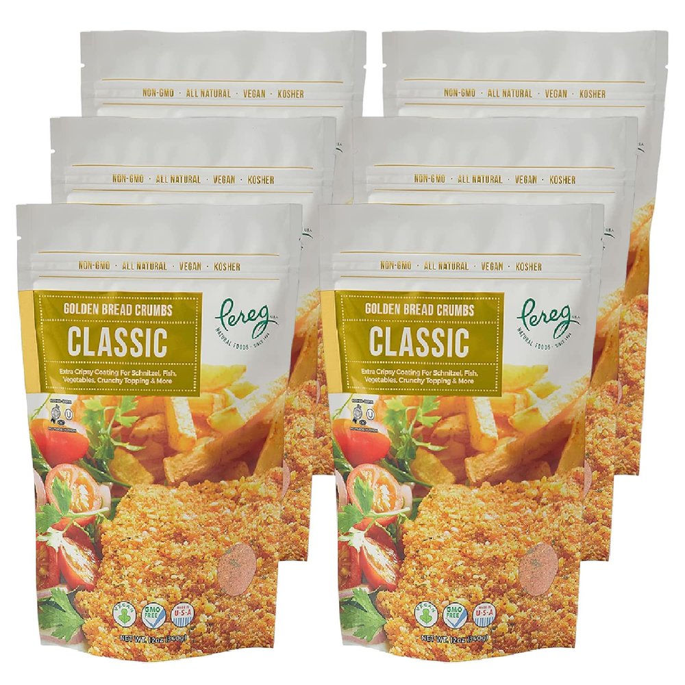 Pereg Bread Crumbs Classic (12 Oz x 6 Pack) Crispy Breadcrumbs for Coating & Stuffing - Coat Burger, Schnitzel, Vegetables, Meatballs - Kosher Certified - Resealable Packaging