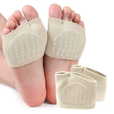 STHHLZ Metatarsal Sleeve with Gel Pads-Soft Forefoot Sleeves Cushions-Anti Slip Fabric Soft Ball of Foot Cushions (Beige Women's 6.5-10)