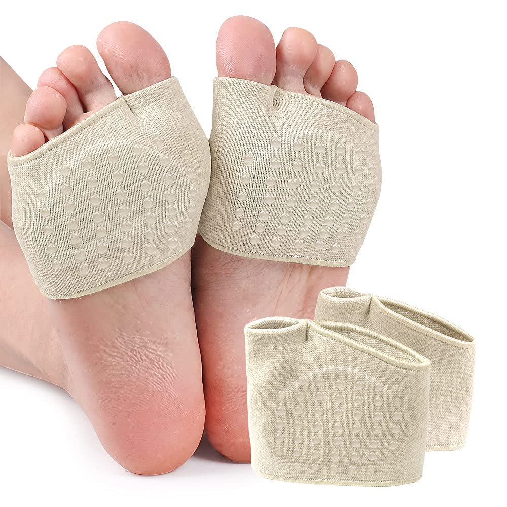 STHHLZ Metatarsal Sleeve with Gel Pads-Soft Forefoot Sleeves Cushions-Anti Slip Fabric Soft Ball of Foot Cushions (Beige Women's 6.5-10)