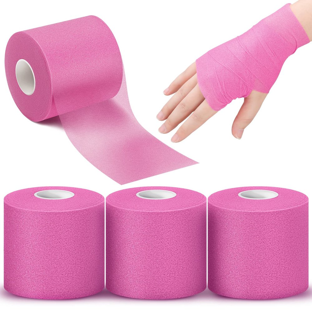 3 Rolls Pre Wrap Tape 2.75 Inch x 90 Yards Athletic Foam Underwrap Sports Pre Headbands for Hair Ankle Wrists Knees Sports(Pink)