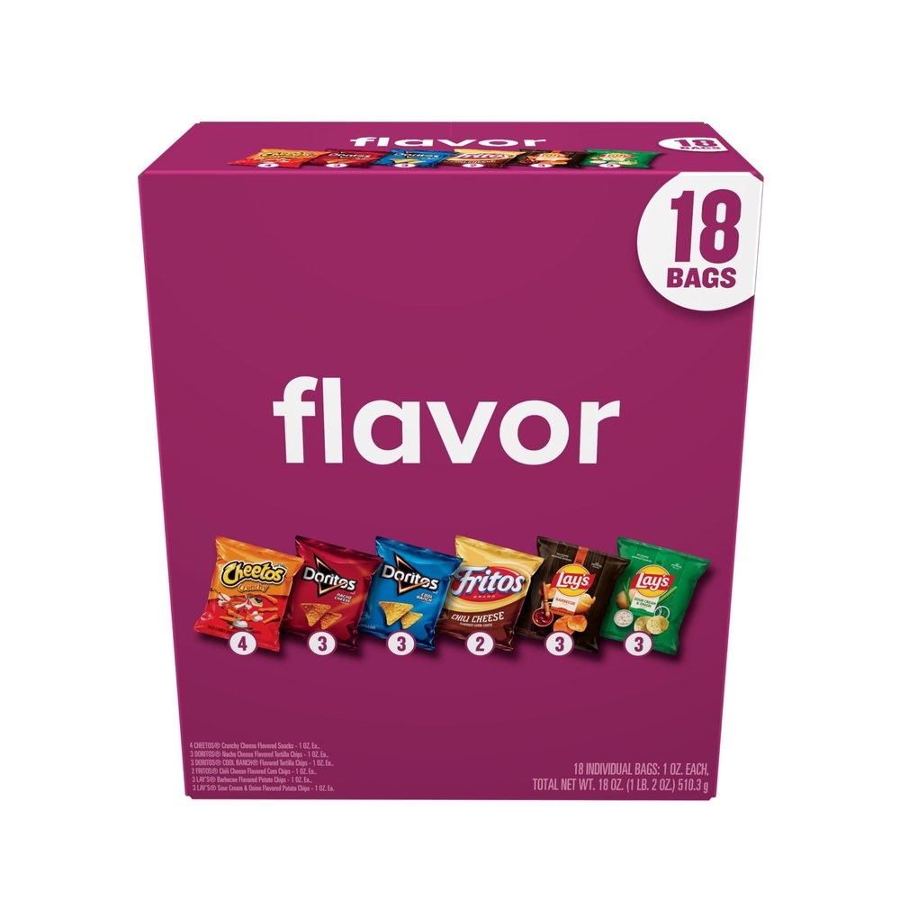 Frito-Lay Snacks Flavor Mix Chips Variety Pack, Doritos, Lay's, Chetos, Fritos, 1oz Bags -18 Count (Pack of 1) (Assortment May Vary)
