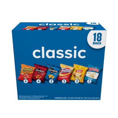 Frito-Lay Snacks Classic Mix Chips Variety Pack, Doritos, Lay's Ruffles, Cheetos, Fritos, 18 Count(Pack of 1) (Assortment May Vary)
