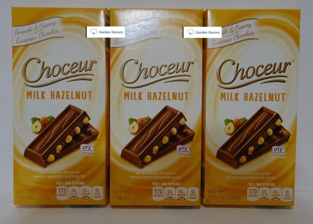 Choceur Milk Chocolate with Whole Roasted Hazelnuts 7.05oz 200g (3 Bars)