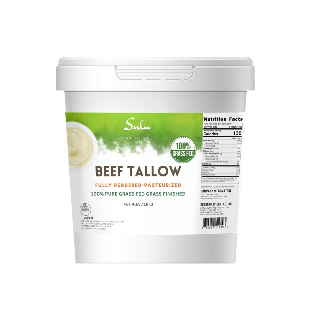 100% Pure Fully Rendered Grass Fed Grass Finished Beef Tallow- (4 lbs)