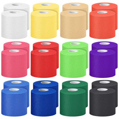 24 Pieces Foam Underwrap Tape Sports Prewrap Athletic Tape Foam Pre Wrap for Ankles Wrists Hands and Knees(Rose Red, Lime Green, Blue,Yellow)