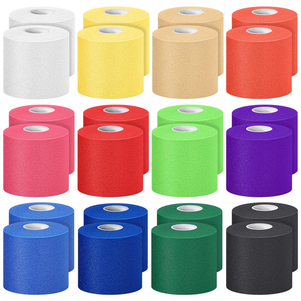 24 Pieces Foam Underwrap Tape Sports Prewrap Athletic Tape Foam Pre Wrap for Ankles Wrists Hands and Knees(Rose Red, Lime Green, Blue,Yellow)
