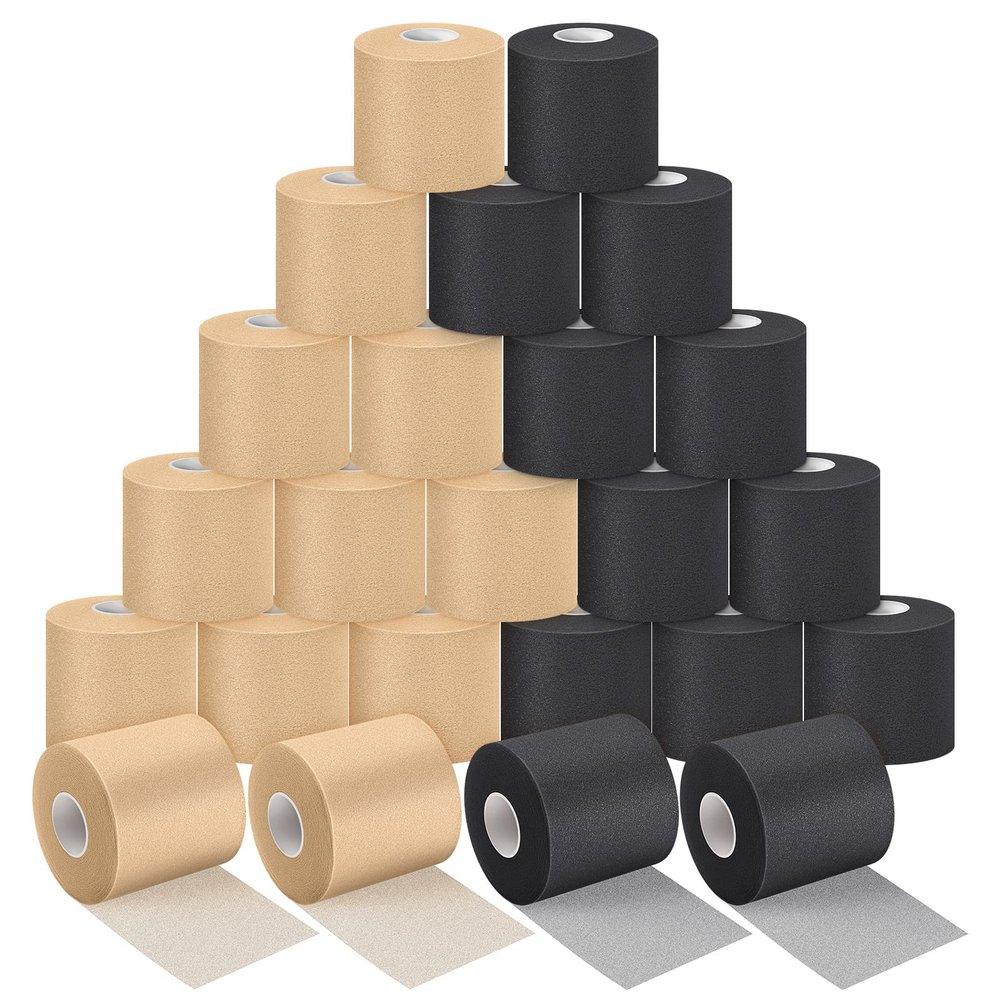 24 Pieces Foam Underwrap Tape Sports Prewrap Athletic Tape Foam Pre Wrap for Ankles Wrists Hands and Knees(Black, Beige)