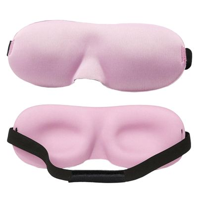 3D Contoured Luxury Blindfold Sleep Mask, Eye Mask for Sleeping, Light Blocking Eye Blinder with Adjustable Strap for Men & Women, Soft & Comfortable Sleep Mask for Travel Shift Work, Light Pink