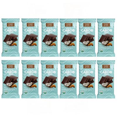Missy J's Organic Coconut Almond Bar 3 Oz 12 Pack | Carob Made w/Coconut Sugar, Vegan and Gluten-Free | Healthy Caffeine Free Substitute for Chocolate, Perfect for Snacks and Treats
