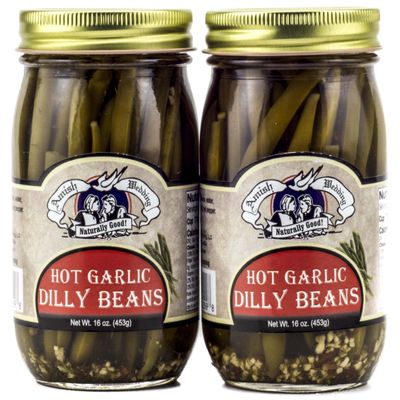 Amish Wedding Hot Garlic Dilly Beans 16oz (Pack of 2)