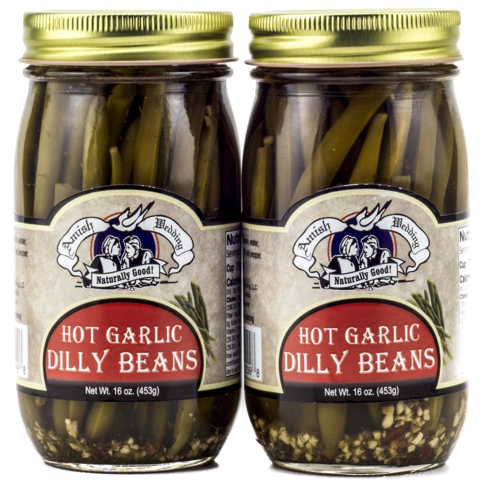 Amish Wedding Hot Garlic Dilly Beans 16oz (Pack of 2)
