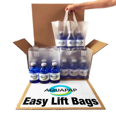 AQUAPAP Easy Lift 12 Ounce 24 Pack Vapor Distilled CPAP Water | Includes 4 x 6 Pack Easy Lift Bags | 1-2 Nights per Bottle | for use with Resmed and Respironics Machines