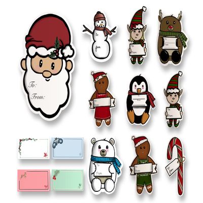 100pcs Christmas Labels Santa Claus Holiday Themed Stickers - Die-Cut Santa Wrapping Paper Tags for Gifts