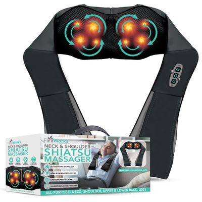 Aduro Sport FlexWorks Shiatsu Neck Shoulder & Back Massager with Heat Deep Kneading Electric Massager for Neck Back Shoulder Foot & Body