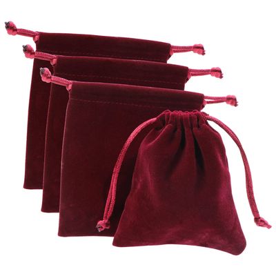 Mini Skater 25Pcs Velvet Drawstring Pouches 3.9" x 3.5" Small Jewelry Gift Bags for Wedding Christmas Party Favors (Red Wine)