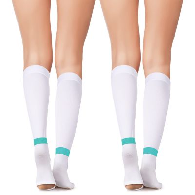 2 Pairs TED Hose Compression Stockings for Women Men Anti Embolism Knee High15-20 Mmhg Length Stocks with Inspect Toe Hole (Green Stripe,Large)