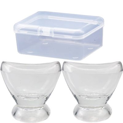 Boyizupha 2Pcs Transparent Glass Eye Wash Cup for Eye Rinse,Cleansing with Storage Container,Set of 2