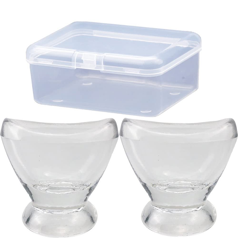 Boyizupha 2Pcs Transparent Glass Eye Wash Cup for Eye Rinse,Cleansing with Storage Container,Set of 2