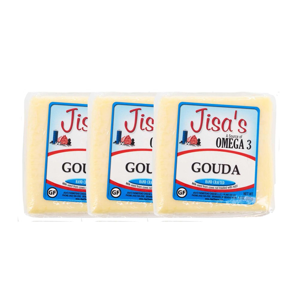 Gouda | 3-Pack | 8 oz Each | Artisan Cheese | Made with Whole Milk | Crafted in Small Batches | Product of Nebraska | Jisa's Farmstead Cheese