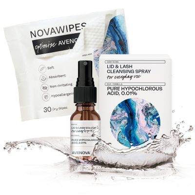 Avenova Eyelid and Eyelash Cleanser Spray & Wipe Kit - Kit with Gentle Cleansing Hypochlorous Acid Spray & 30 Dry Eyelid Wipes for Eye Irritation