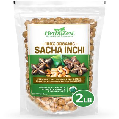 HerbaZest Sacha Inchi Seeds (2 LB)  USDA Certified Organic  Vegan, Non-GMO & Gluten-Free  Perfect for Snacks, Baked & Non-Baked Goods