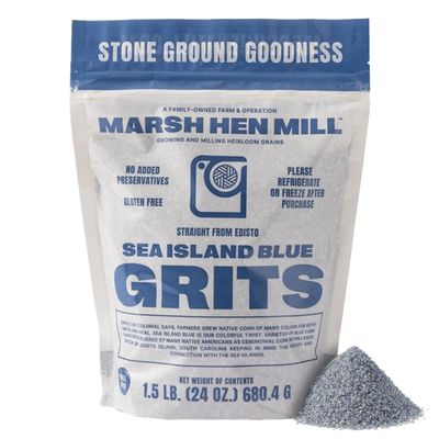 Marsh Hen Mill Sea Island Blue Grits, Stone Ground, Gluten-Free Old Fashioned, Southern Heirloom Corn with Hearty, Fruity, Nutty Flavor, 100% Natural, 24 oz