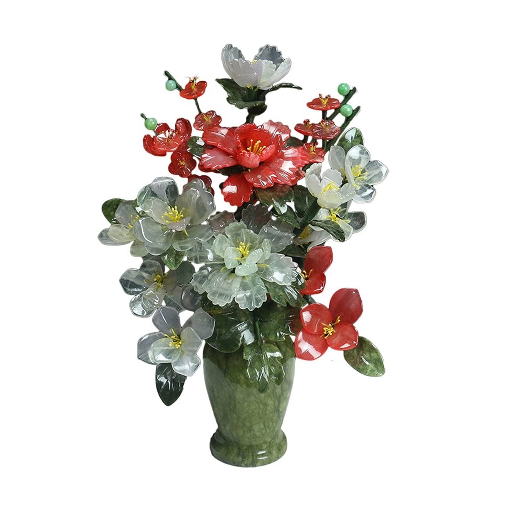 hanxiaoyishop Bonsai Tree Artificial Bonsai Jade Vase Decoration Bonsai Faux Peony Flower Potted Plant for Living Room TV Cabinet Bonsai Desktop Display Artificial Tree