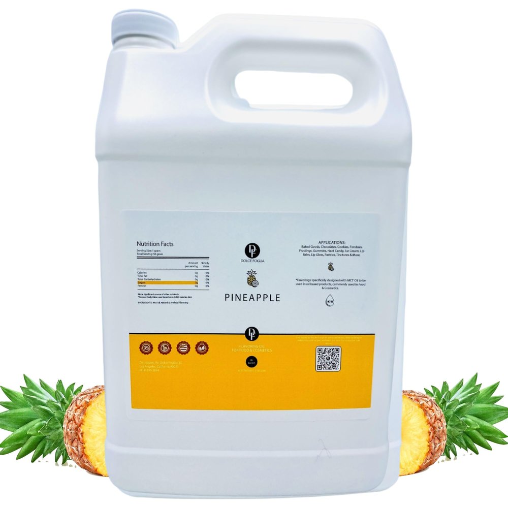 Dolce Flav Pineapple Extract  1 Gallon Oil-Soluble Kosher, Sugar-Free, Concentrated Pineapple Flavor for Candy, Chocolates & Desserts