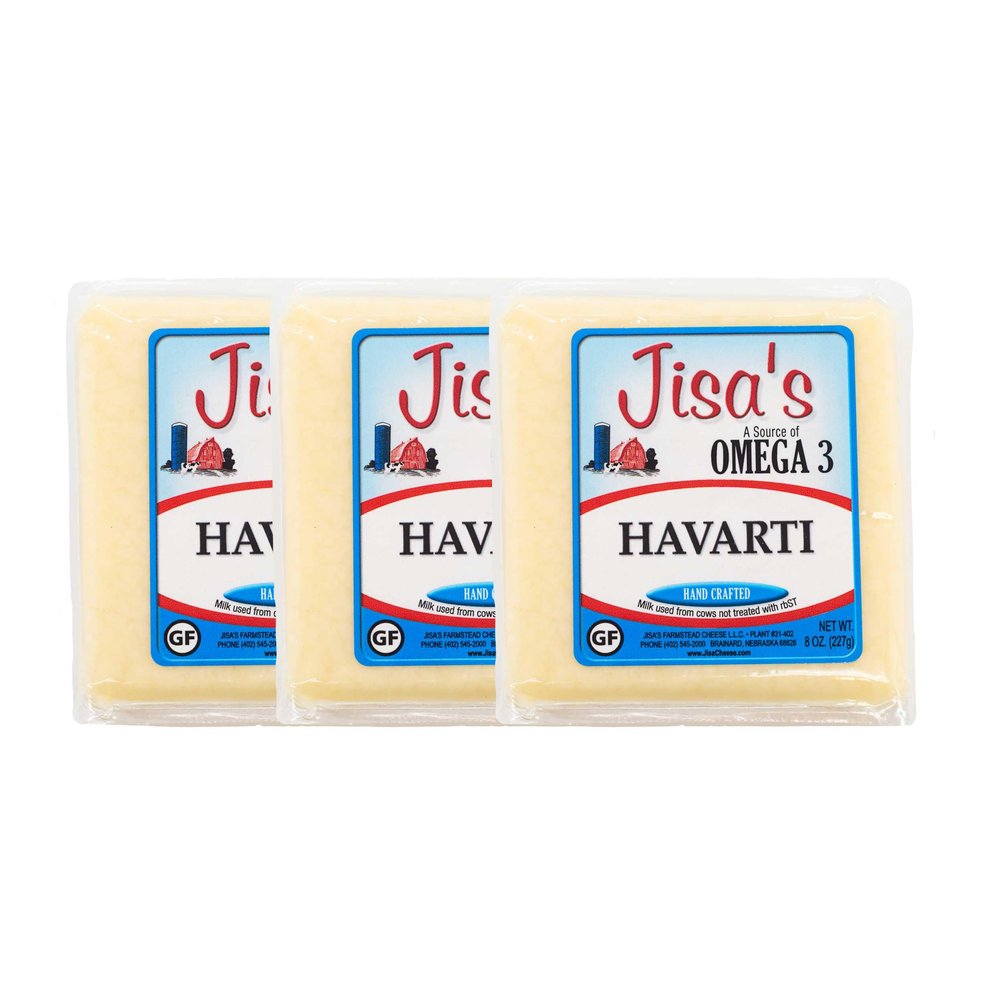 Havarti | 3-Pack | 8 oz Each | Artisan Cheese | Made with Whole Milk | Crafted in Small Batches | Product of Nebraska | Jisa's Farmstead Cheese