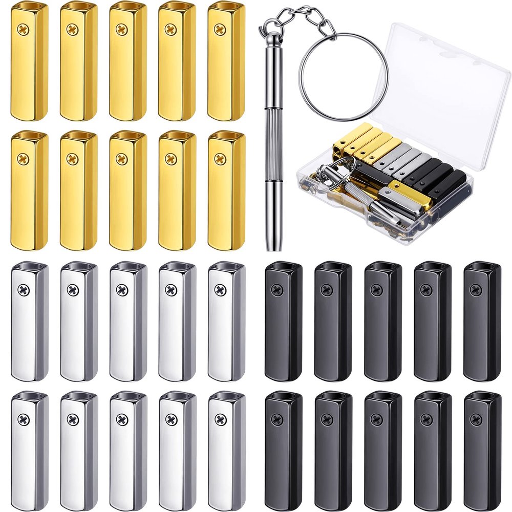 Funrous 30 Pcs Metal Aglets Shoelace Tips Shoe Lace Hoodie String Caps DIY Aglets for Shoelace End Caps with Screwdriver Shoe String Tips Head for Canvas Sneakers Hoodies Clothes(Gold, Silver, Black)