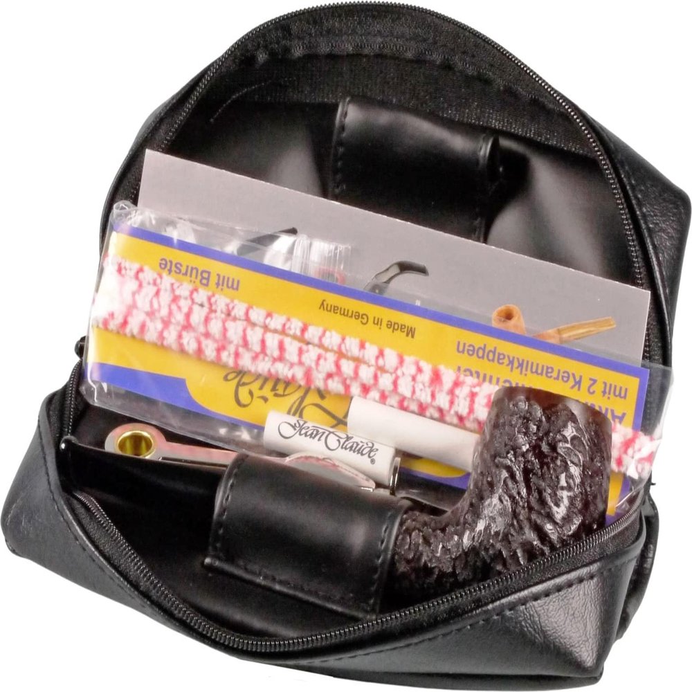 Talamona Jean Claude Pipe Starter Set Straight Rustic / Accessories / Bag Leather Look Black