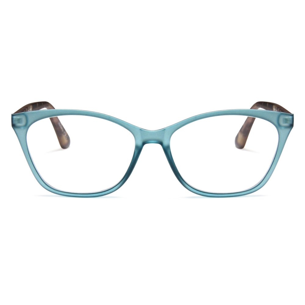 2SeeLife Large Cat Eye Reading Glasses For Women - Medium-Wide Faces, Durable Frame, Spring Hinges, Oversized Cateye Readers, Turquoise, +2.50