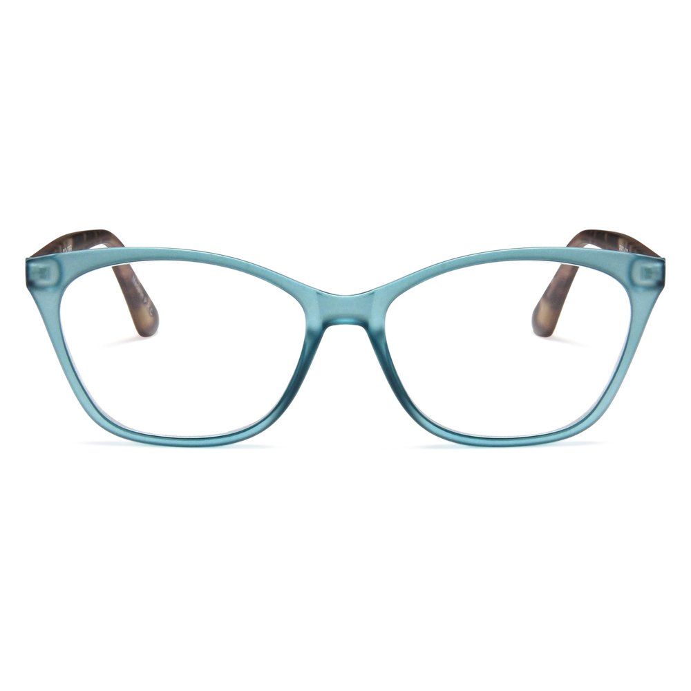 2SeeLife Large Cat Eye Reading Glasses For Women - Medium-Wide Faces, Durable Frame, Spring Hinges, Oversized Cateye Readers, Turquoise, +2.25