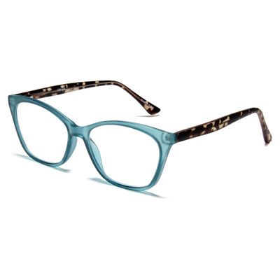2SeeLife Large Cat Eye Reading Glasses For Women - Medium-Wide Faces, Durable Frame, Spring Hinges, Oversized Cateye Readers, Turquoise, +1.25