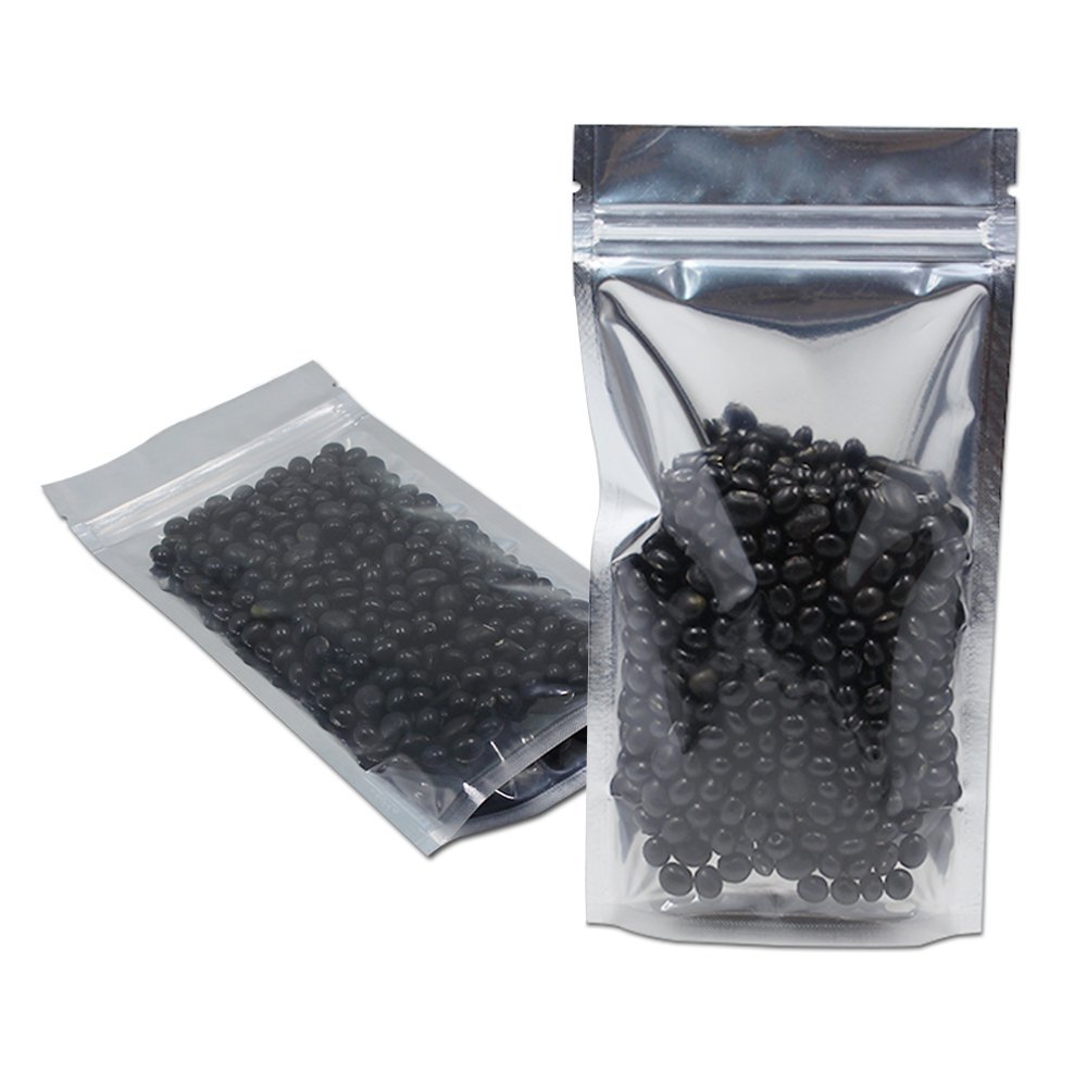 FERENLI 300 Pieces Stand Up Clear Front Zipper Lock Resealable Aluminum Mylar Foil Plastic Packaging Bag for Zip Heat Seal Package Lock with Tear Notch Long Term Food Storage 6.3x9.4 inch
