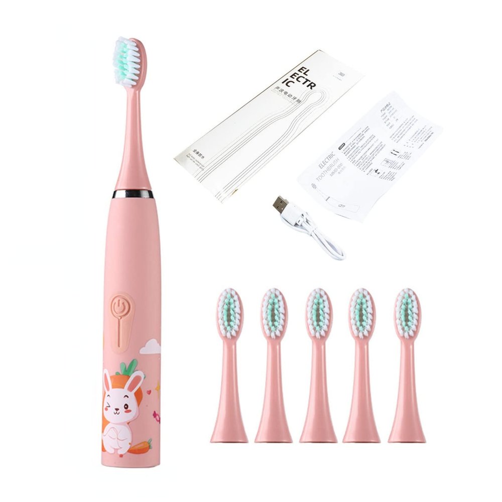 KIGHKX Kids Electric Toothbrushes Children's Sonic Toothbrush Cute Cartoon Teeth Whitening Toothbrush Soft Bristle Kids Baby Toothbrush + 6 toothbrush heads