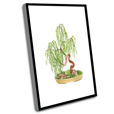 Family Kitchen Decor,Watercolor Bonsai Willow Printable Art,Miniature Tree Art Painted Bonsai Print Japanese Tree Painting Asian Decor,12x16 Inch Framed Wall Art