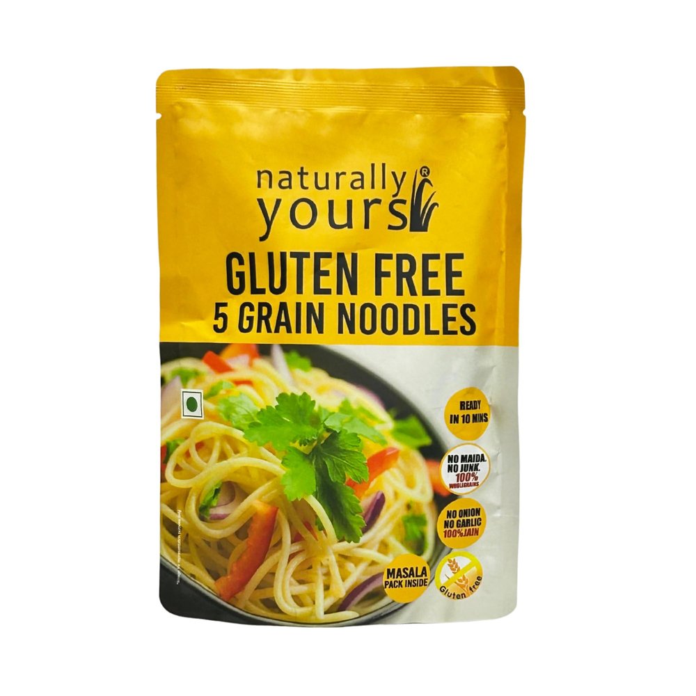 Naturally Yours Noodles 5 Grain Gluten-Free |100% Natural & Vegetarian |No onion no garlic | No preservatives Artificial flavors Colors or MSG ( 3.52 Ounce )