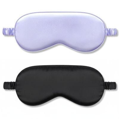 2Pack Silk Sleep Mask,IEKEODI Eye Mask for SleepingElastic Blackout Eye Mask & Blindfold for Full Night's Sleep,Travel and Nap(Black+Purple)