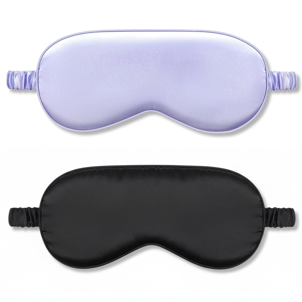 2Pack Silk Sleep Mask,IEKEODI Eye Mask for SleepingElastic Blackout Eye Mask & Blindfold for Full Night's Sleep,Travel and Nap(Black+Purple)