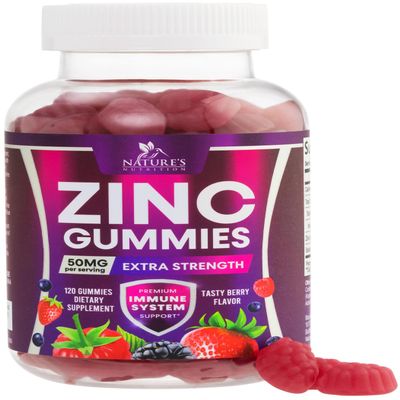 Zinc Gummies 50mg - Immune Skin & Bone Support Health Gummy & Premium Antioxidant Chewable - High Absorption Vegan, Best Zinc Supplements Vitamin for Women & Men - Tasty Berry Flavor - 120 Gummies